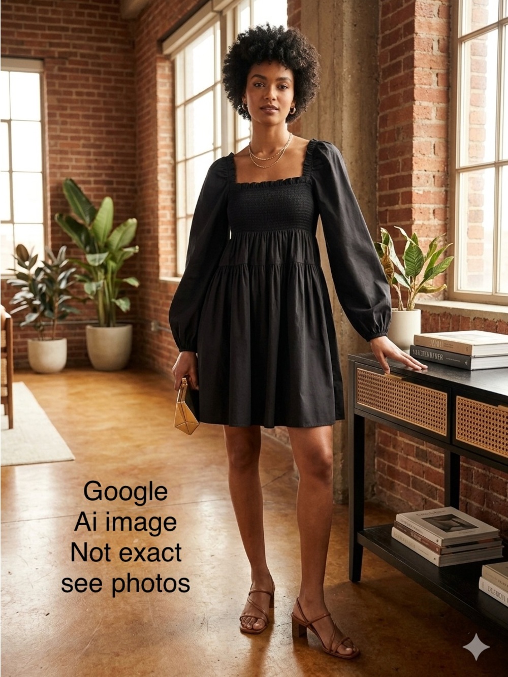 Black Molly Goddard Long-Sleeve Square-Neck Dress